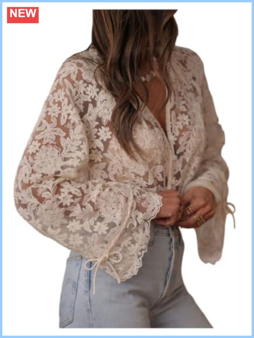 Lace Embroidered Peasant Blouse Button Up Long Sleeve Women's Top